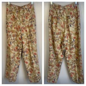 Banana Republic VTG 90s y2k 100% Linen Paisley Floral Wide Leg High Waist Pants